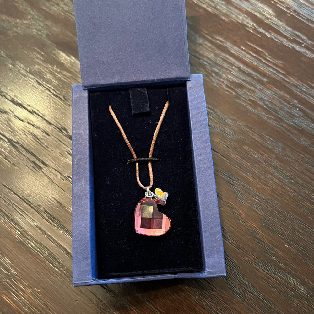 Swarovski small pink heart pendant on leather chain